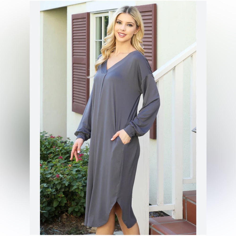 You & Me Boutique Dolphin Hem Midi Dress Small Gray NWOT